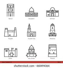 Asian Capitals (Part 5) - Line Style Icon Set