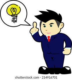 Asian cartoon businessman with an idea.