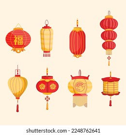 Asian cartoon Lantern concept icon set. Chinatown and Chinatown festival paper lantern element vector illustration on white background.