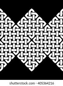 Asian or Celtic style knot seamless border or pattern. Monochromatic vector illustration.