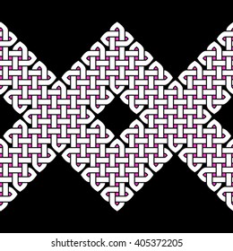 Asian or Celtic style knot seamless border or pattern. White knots on black background. Vector illustration.
