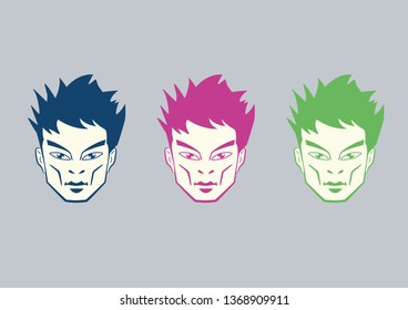 Asian character with original hair style, vector illustration