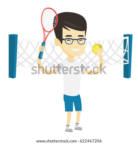 Similar – Image, Stock Photo Man hits a tennis ball on a tennis court with a tennis racket