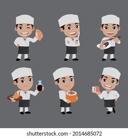 Asian chef holding japanese cook
