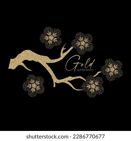 Asian cherry blossom. Minimal glod effect sumbol. Luxury design