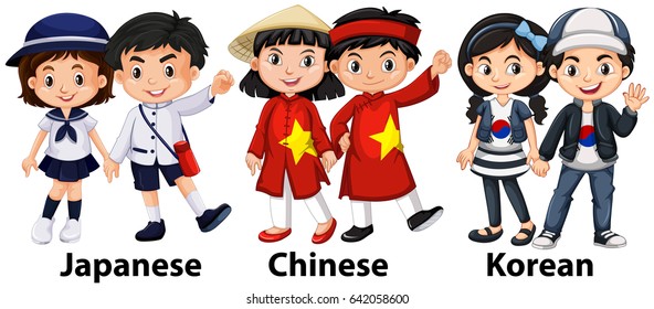 Asian children from different countries illustration