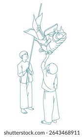 Asian children holding traditional paper lantern while celebrating Mid-Autumn Festival
