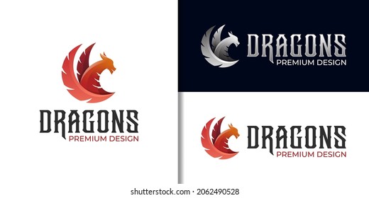 asian chinese dragon head illustration vector. animals mythology abstract dragon gradient logo design vector template for sport team