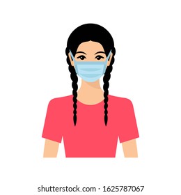 Asian, chinese girl wearing virus protective mask