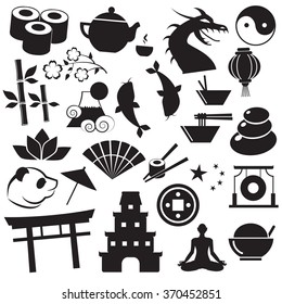 Asian, chinese, japanese icon collection. Vector art.