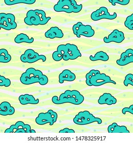 Asian chinese tibetan japanese thangka clouds seamless pattern. Vector ink hand drawn illustration for your design, fabrics, wrapping, t-shirts