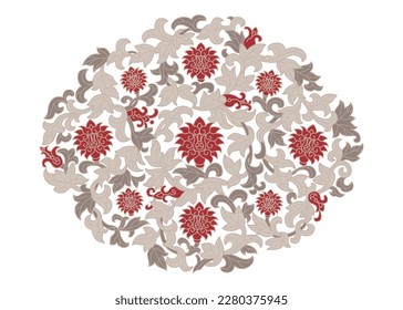 Asian Chinese vintage vector delicate floral vine twine spiral art deco pattern. Baroque Victorian style. Decoration for border, frame, invitation, poster, packaging design.