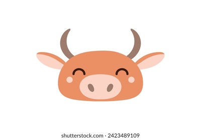 Asian, Chinese zodiac sign, cute cartoon ox face character illustration. Astrology, horoscope. Isolated vector. Flat style design. Traditional Lunar New Year holiday card, poster, banner element