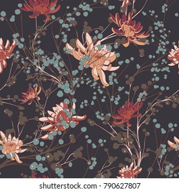 Asian Chrysanthemum Seamless Vector Pattern