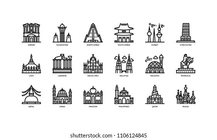 Asian Cities Landmarks Icons Set 2