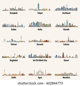 Asian cities skylines vector illustrations