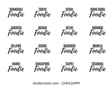 Asian City Foodie Logo Branding Vector Text Illustration Set