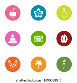 Asian civilization icons set. Flat set of 9 asian civilization vector icons for web isolated on white background
