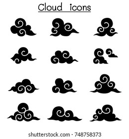 Asian Cloud, Decorate Cloud, Curl Cloud icon set 