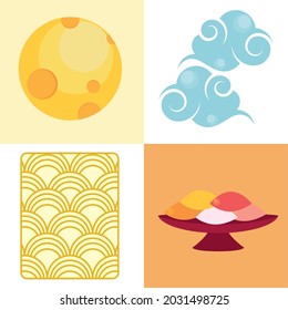 asian cloud moon and food set