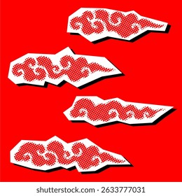 Asian cloud in pointilize dotted collage style with torn paper texture. Vector design perfect for oriental themes, backgrounds, and traditional art compositions. Soft and minimal look.