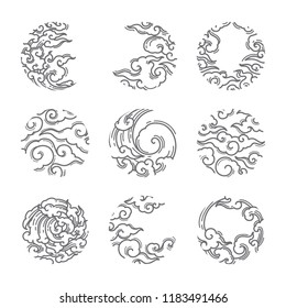 Asian cloud vector set. Japanese. Chinese. Thai.