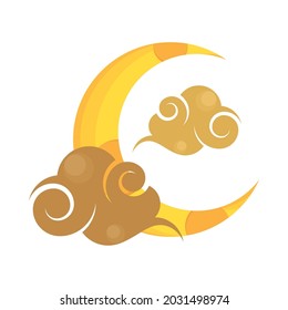 asian clouds and moon icon isolated