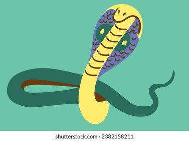 Asian cobra in vector. wild animal in flat style. Template for poster logo icon for app website. Series of animal images in flat style