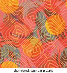 Asian colorful abstract vector seamless pattern. Paint splashes and brush strokes in warm colors , inspired by oriental fabrics and textiles create  modern expressive background
