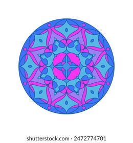 Asian colorful floral mandala. Vector ethnic circular ornament. Stylish design in blue and pink shades