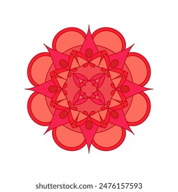 Asian colorful floral mandala. Vector ethnic circular ornament. Stylish design in red shades
