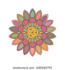 Mandala floral colorida asiática. Vector étnico ornamento circular. Diseño elegante en tonos pastel