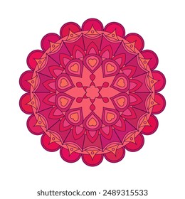 Asian colorful floral mandala. Vector ethnic circular ornament. Stylish design in red shades