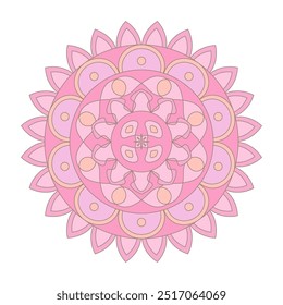 Mandala floral asiática colorida. Ornamento circular étnico vetorial. Design elegante em tons pastel rosa