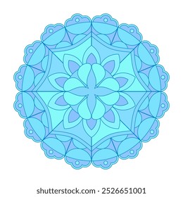 Mandala floral asiática colorida. Ornamento circular étnico vetorial. Design com estilo em tons azuis