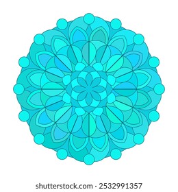 Mandala floral asiática colorida. Ornamento circular étnico vetorial. Design elegante em tons de azul-turquesa