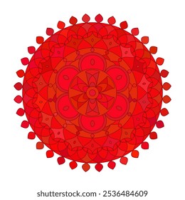 Mandala floral asiática colorida. Ornamento circular étnico vetorial. Design elegante em tons vermelhos