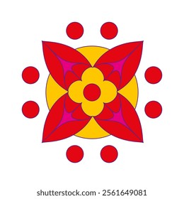 Asian colorful floral mandala. Vector ethnic circular ornament. Stylish design in yellow and red shades