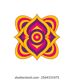 Asian colorful floral mandala. Vector ethnic circular ornament. Stylish design in yellow and purple shades