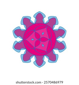 Asian colorful floral mandala. Vector ethnic circular ornament. Stylish design in pink and purple shades