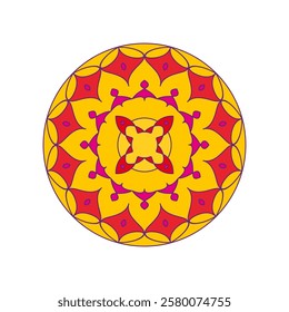 Asian colorful floral mandala. Vector ethnic circular ornament. Stylish design in yellow and red shades