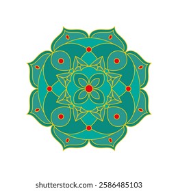 Asian colorful floral mandala. Vector ethnic circular ornament. Stylish design in green shades