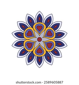 Asian colorful floral mandala. Vector ethnic circular ornament. Stylish design in blue and red shades