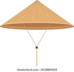 Asian conical hat isolated on white background. Traditional bamboo hat from East Asia vector illustration.