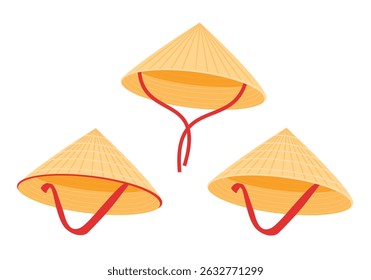 Chapéu cônico asiático isolado sobre fundo branco. Chapéu nonla triângulo vietnamita. Não é o endereço da cabeça. Símbolo vietnamita. Ilustração vetorial