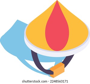 Asian conical hat isometric Concept, Decorative Rice Cap Vector Color Icon Design, Traditional Chinese Culture Symbol, New Year of the Rabbit 2023 Sign, China Travel Guide Stock illustration