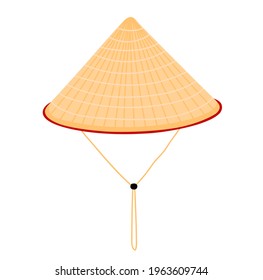 Asian conical hat. Vietnamese triangle nonla hat. Non la headdress. Vietnamese symbol. Hand-drawn flat vector illustration.