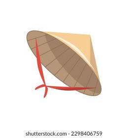 Asian Conical Straw Hat, Traditional Chinese or Vietnamese Headdress.  Cartoon  Vector Illustration isolated on white background.