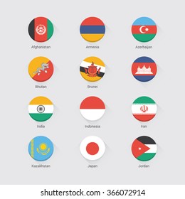 Asian continent flags flat set