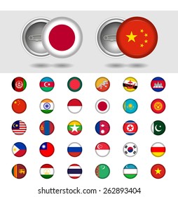Asian countries, World Flag collection. Pin badges. Part 3/6